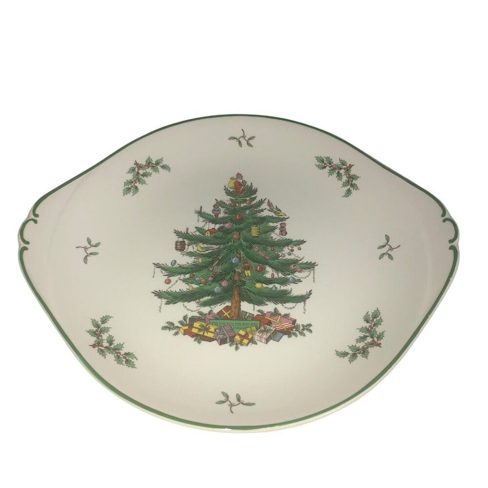 SPODE "Christmas Tree" S3324 Cookie Snack 13" Tray Serving Plate Handles Platter